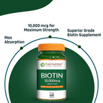 Pure Nutrition Biotin 10000 mcg, 60 Tablets | Supports Hair Growth, Strong Nails & Healthy Skin | High Potency Biotin Supplement for Men & Women