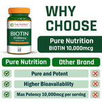 Pure Nutrition Biotin 10000 mcg, 60 Tablets | Supports Hair Growth, Strong Nails & Healthy Skin | High Potency Biotin Supplement for Men & Women