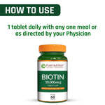 Pure Nutrition Biotin 10000 mcg, 60 Tablets | Supports Hair Growth, Strong Nails & Healthy Skin | High Potency Biotin Supplement for Men & Women
