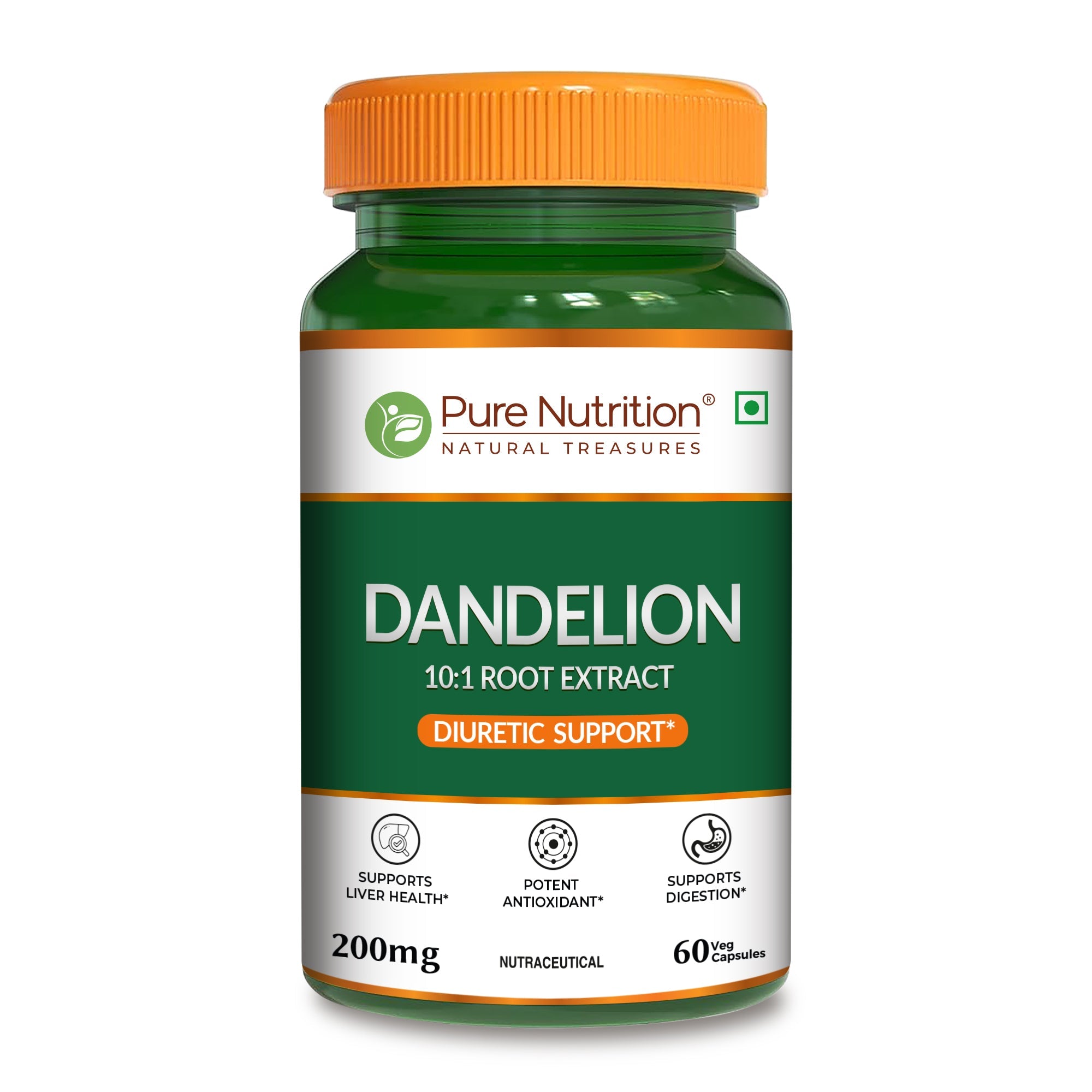 Pure Nutrition Dandelion Root Extract (200mg)- 60 Veg Capsules | 10:1 Root Extract | Supports Liver Health, Digestion & Antioxidant Activity | Natural Diuretic Support