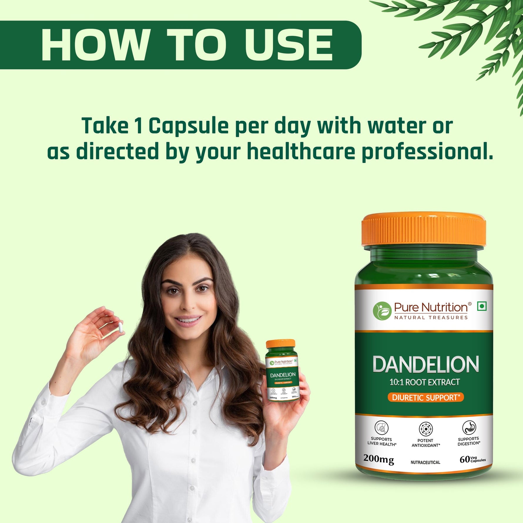 Pure Nutrition Dandelion Root Extract (200mg)- 60 Veg Capsules | 10:1 Root Extract | Supports Liver Health, Digestion & Antioxidant Activity | Natural Diuretic Support