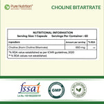 Pure Nutrition Choline Bitartrate (650mg) – 60 Veg Capsules | Supports Brain, Nerve, Liver & Heart Health | Nootropic Supplement for Cognitive Function