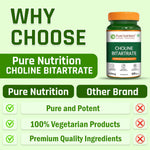 Pure Nutrition Choline Bitartrate (650mg) – 60 Veg Capsules | Supports Brain, Nerve, Liver & Heart Health | Nootropic Supplement for Cognitive Function