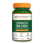 Pure Nutrition Ginkgo Biloba 120mg - 60 Veg Capsules | 24% Flavone Glycosides | Supports Memory, Better Concentration | Helps Reduce Stress & Improve Blood Circulation