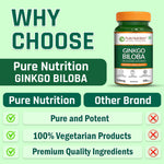 Pure Nutrition Ginkgo Biloba 120mg - 60 Veg Capsules | 24% Flavone Glycosides | Supports Memory, Better Concentration | Helps Reduce Stress & Improve Blood Circulation
