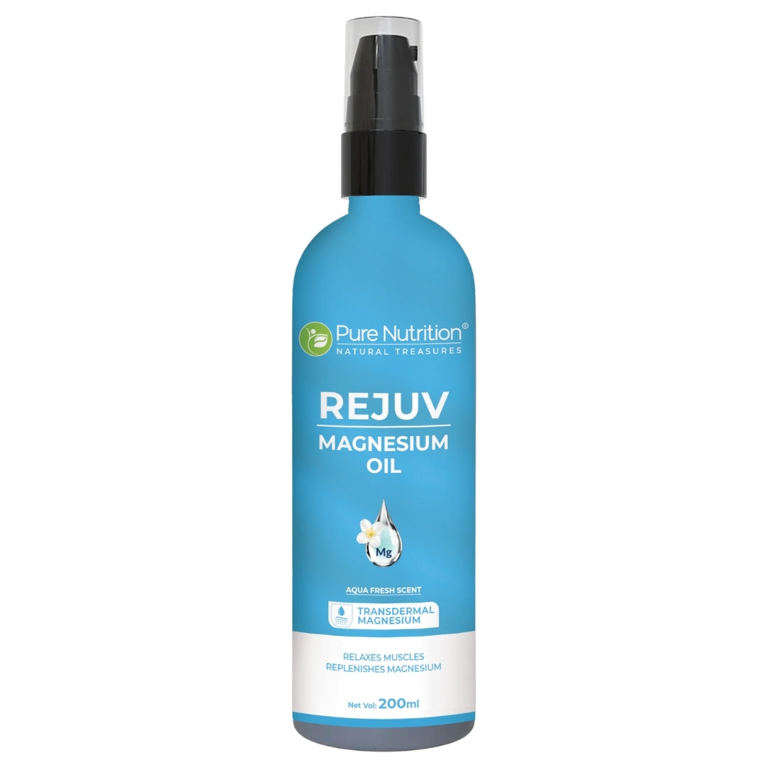 Pure Nutrition Rejuvenate Magnesium Oil Spray - 200ml | Aqua fresh with Aloe vera,Jasmine,Tea tree and Pepper mint oil | Heals with refreshing muscle support.