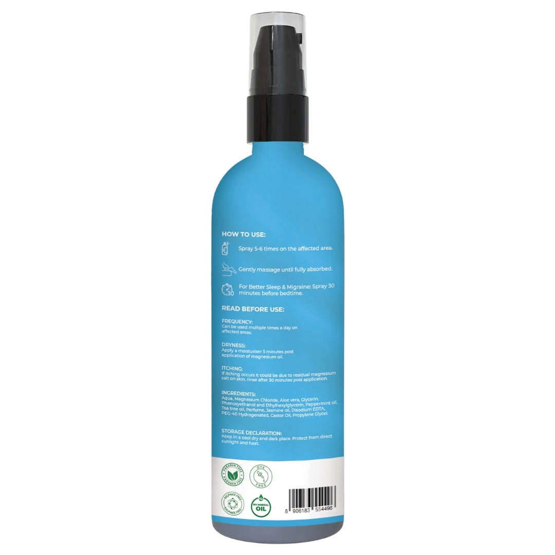 Pure Nutrition Rejuvenate Magnesium Oil Spray - 200ml | Aqua fresh with Aloe vera,Jasmine,Tea tree and Pepper mint oil | Heals with refreshing muscle support.