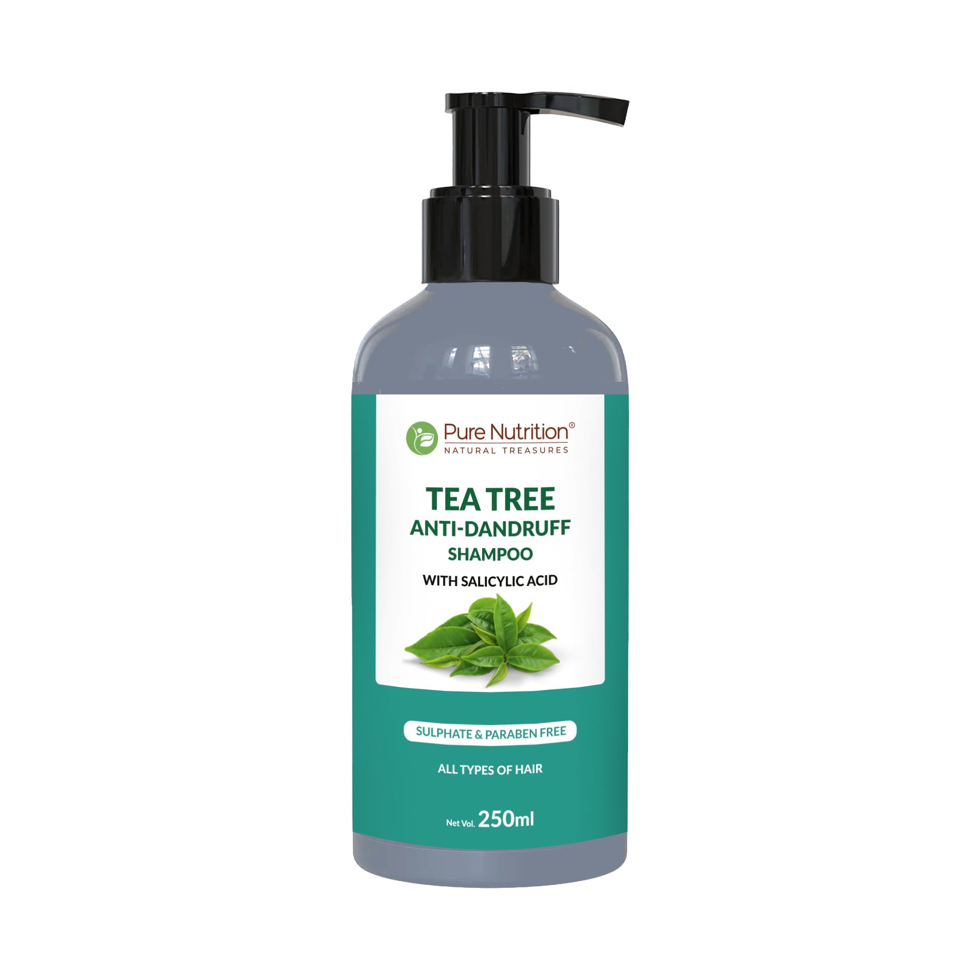 Pure Nutrition Tea Tree Anti-Dandruff Shampoo, 250ml | With Salicylic Acid | Sulphate & Paraben Free | Controls Flakes & Itch | Cleanses Scalp & Reduces Oiliness | Suitable for All Hair Types