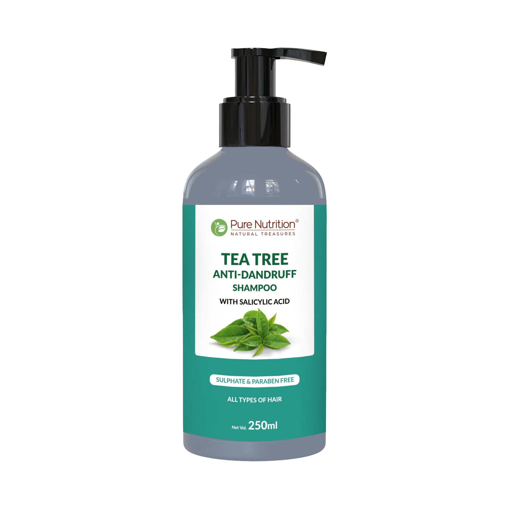 Pure Nutrition Tea Tree Anti-Dandruff Shampoo, 250ml | With Salicylic Acid | Sulphate & Paraben Free | Controls Flakes & Itch | Cleanses Scalp & Reduces Oiliness | Suitable for All Hair Types