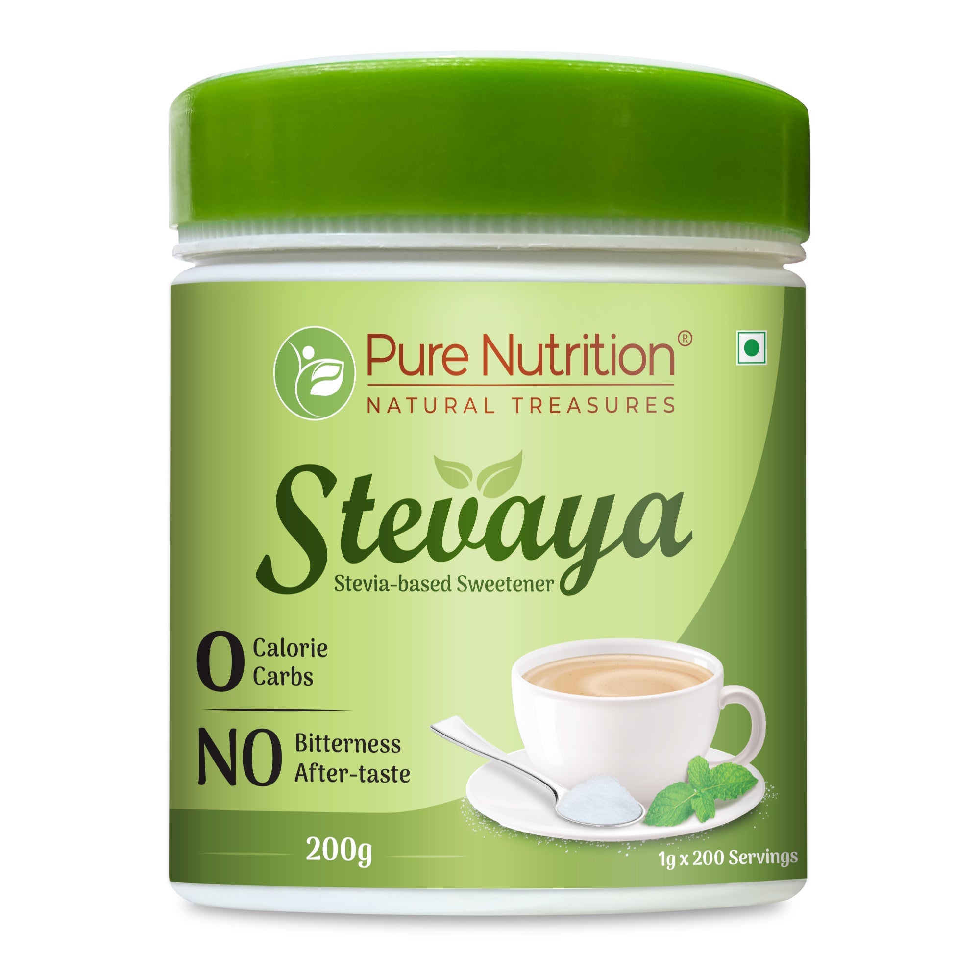 Pure Nutrition Stevia Powder, 200g | 100% Natural Organic Plant based Natural Zero Calorie Sweetener | Sugar Free Substitute for Diabetes | Perfect for Cooking, Baking & Beverages