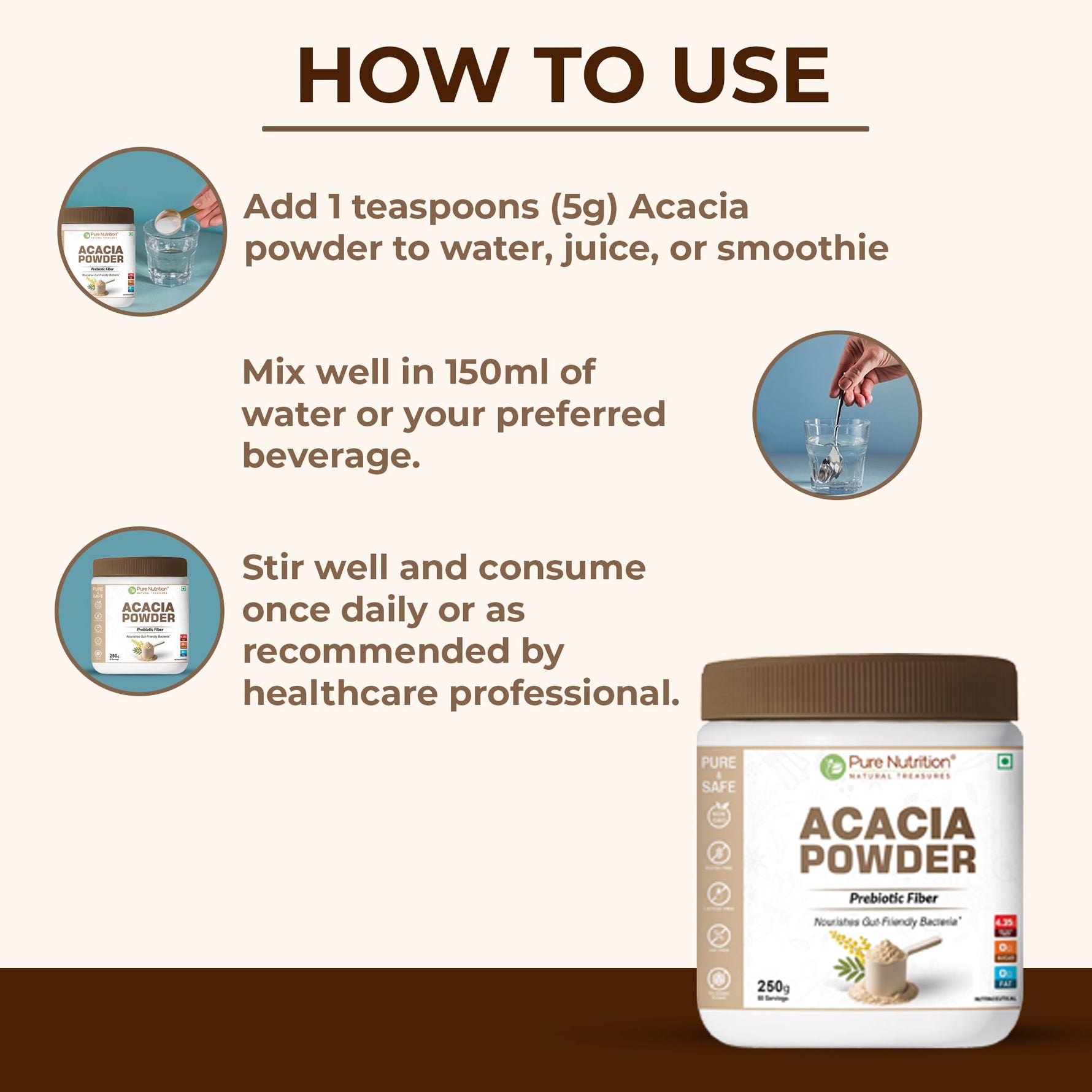Pure Nutrition Acacia Powder 250gm | 100% Pure Acacia Gum | Prebiotic Fibre Supplement | Nourishes Gut Health | Improves Digestion