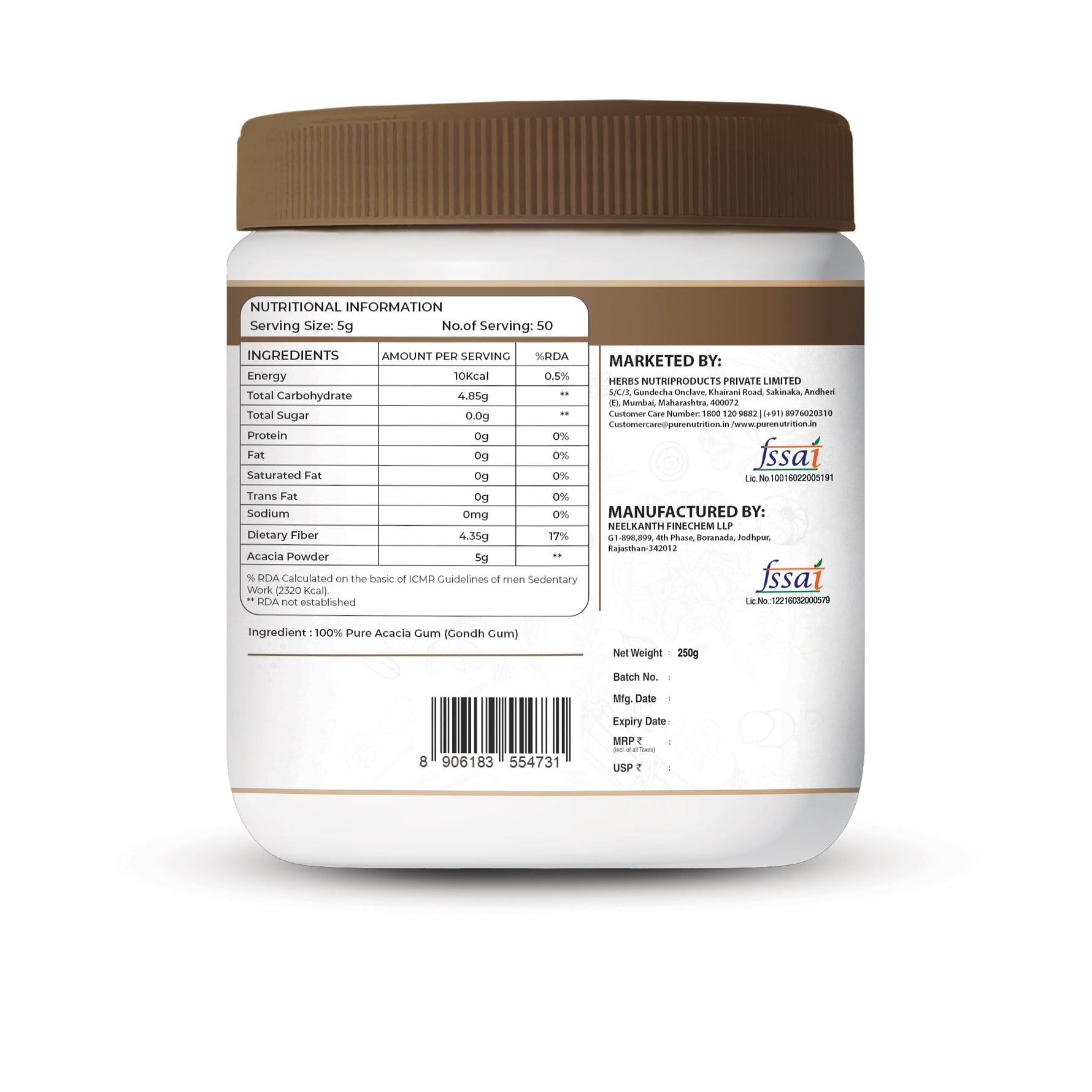 Pure Nutrition Acacia Powder 250gm | 100% Pure Acacia Gum | Prebiotic Fibre Supplement | Nourishes Gut Health | Improves Digestion