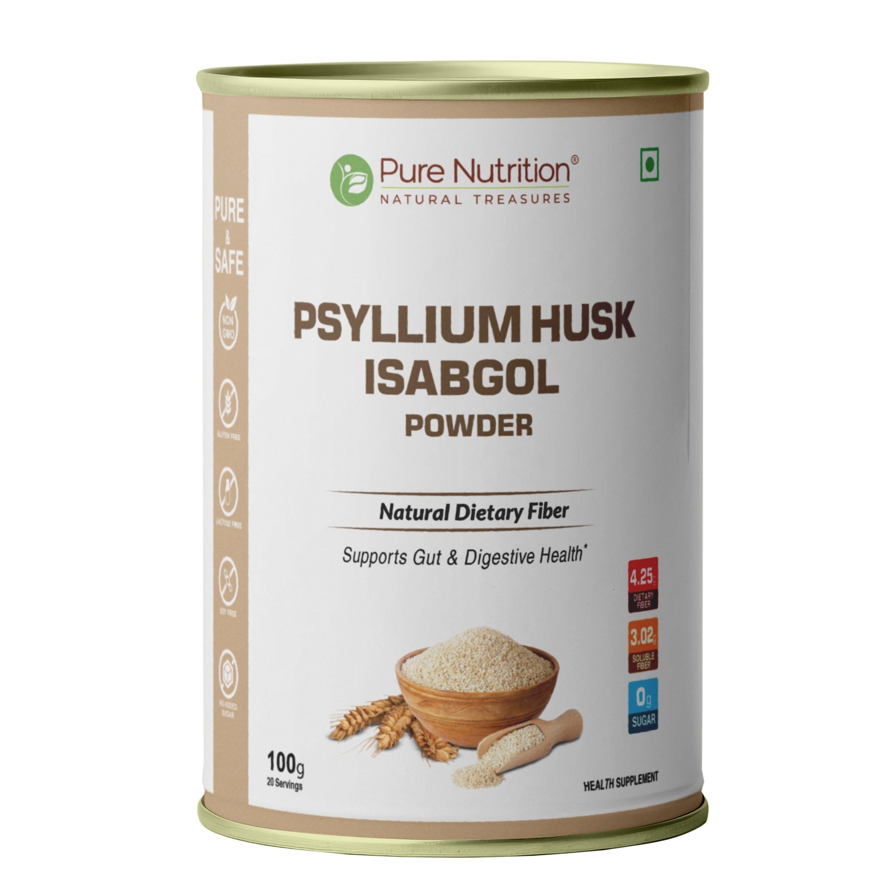 Pure Nutrition Psyllium Husk Isabgol Powder, 100g | Natural Dietary Fiber Supplement | Supports Digestive & Gut Health | Helps Ease Irregularity & Bloating | Gluten Free, No Sugar Added