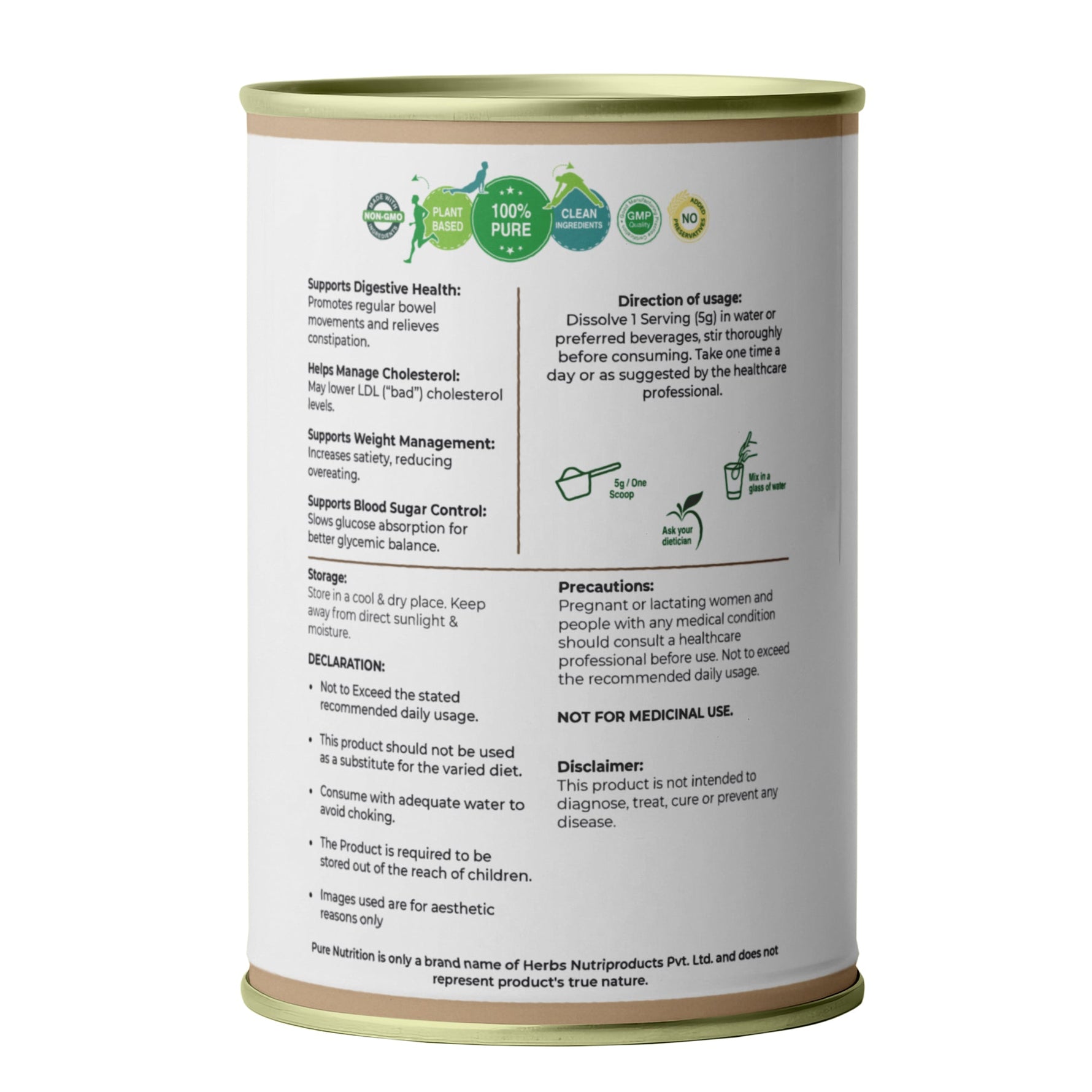 Pure Nutrition Psyllium Husk Isabgol Powder, 100g | Natural Dietary Fiber Supplement | Supports Digestive & Gut Health | Helps Ease Irregularity & Bloating | Gluten Free, No Sugar Added