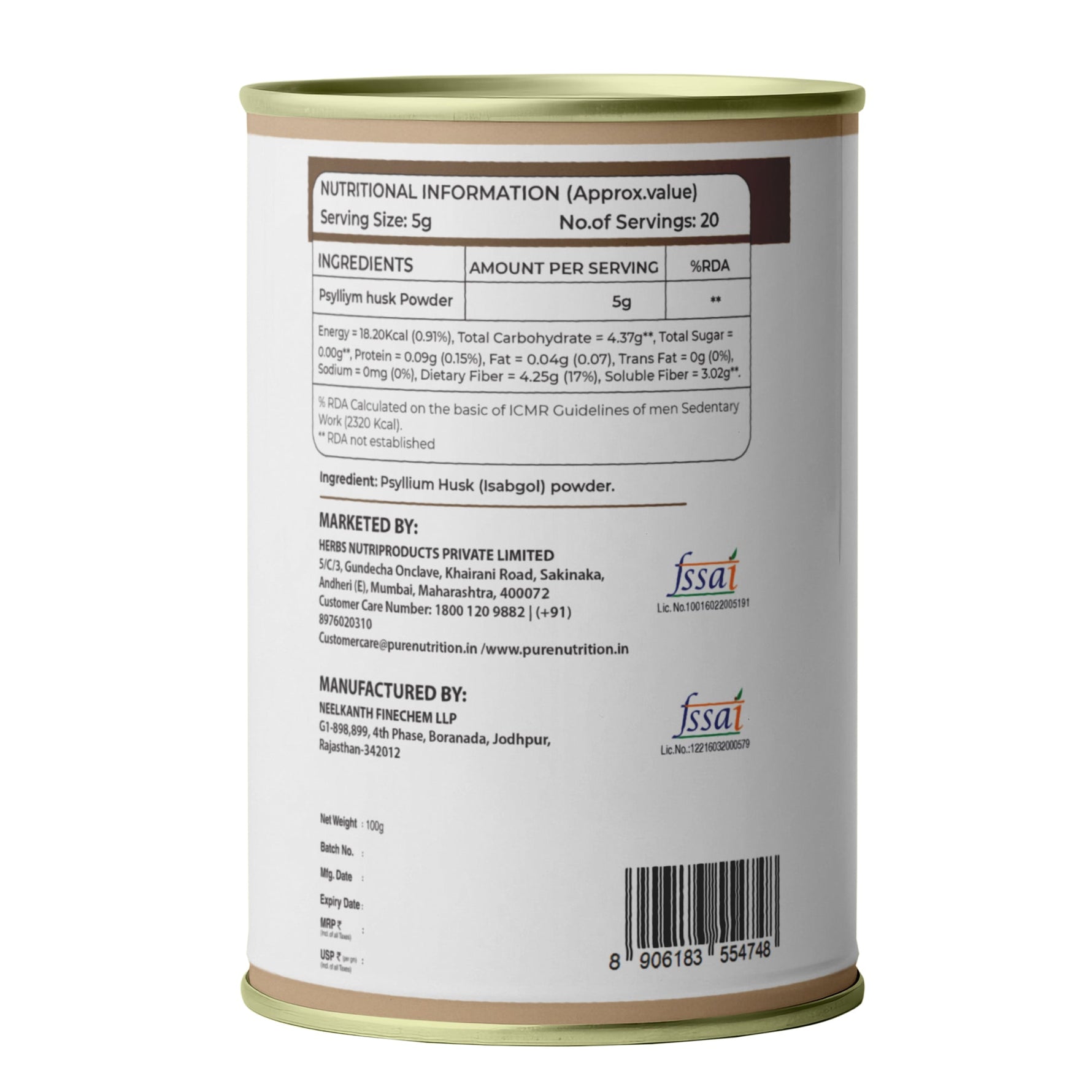 Pure Nutrition Psyllium Husk Isabgol Powder, 100g | Natural Dietary Fiber Supplement | Supports Digestive & Gut Health | Helps Ease Irregularity & Bloating | Gluten Free, No Sugar Added