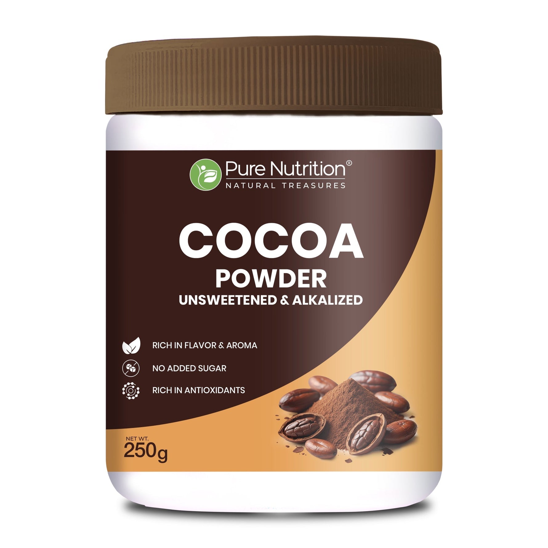 Pure Nutrition Cocoa Powder 250g | Rich Flavor & Aroma | Best for Baking, Beverages & Desserts |100% Plant Based & Alkalized | No Added Sugar