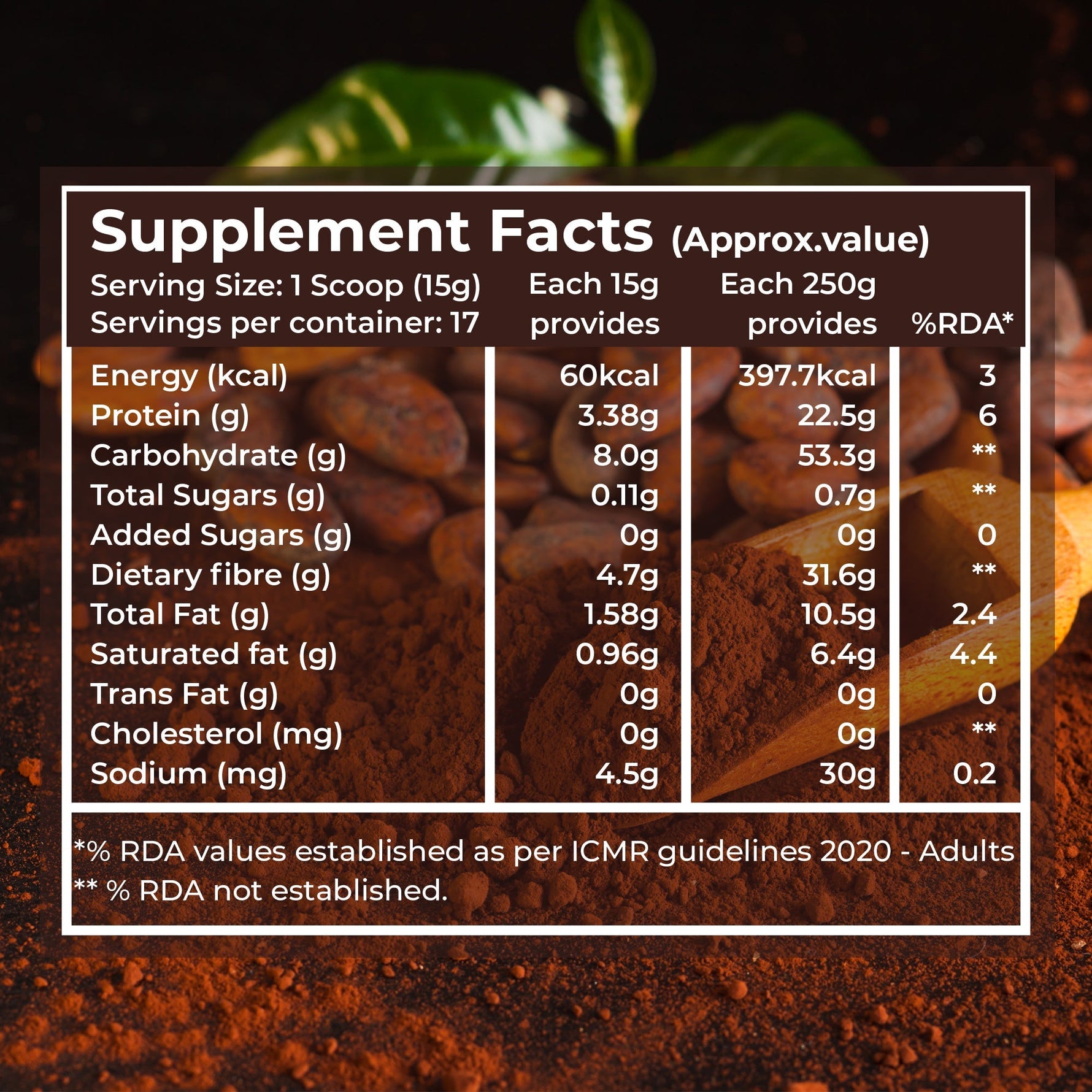 Pure Nutrition Cocoa Powder 250g | Rich Flavor & Aroma | Best for Baking, Beverages & Desserts |100% Plant Based & Alkalized | No Added Sugar