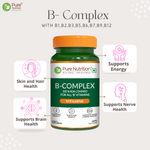 Pure Nutrition B-Complex 60 Veg Tabs – 100% RDA of B1, B2, B3, B5, B6, B9 | Boosts Immunity, Supports Hair Growth, Energy & Overall Health for Men & Women