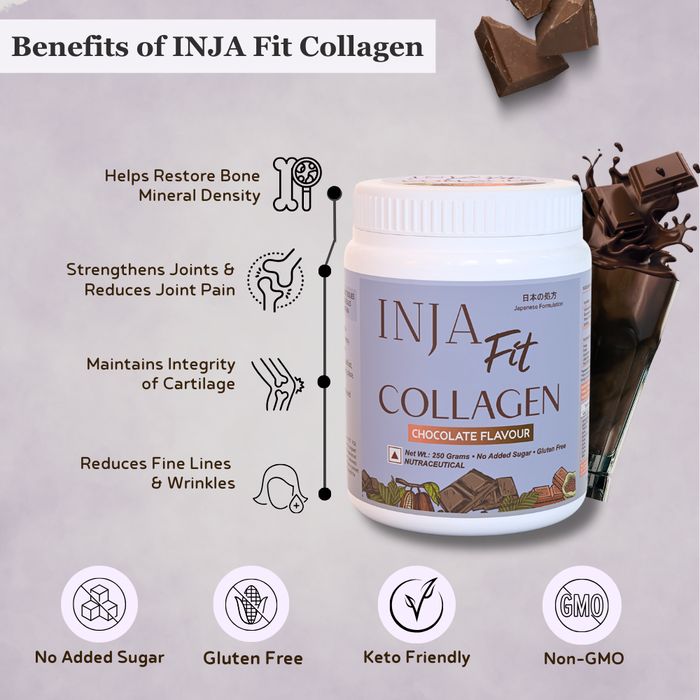 Inja Fit Collagen Powder for Muscle, Joint & Tissue Health | Flavour Powder Chocolate - 250gm Powder