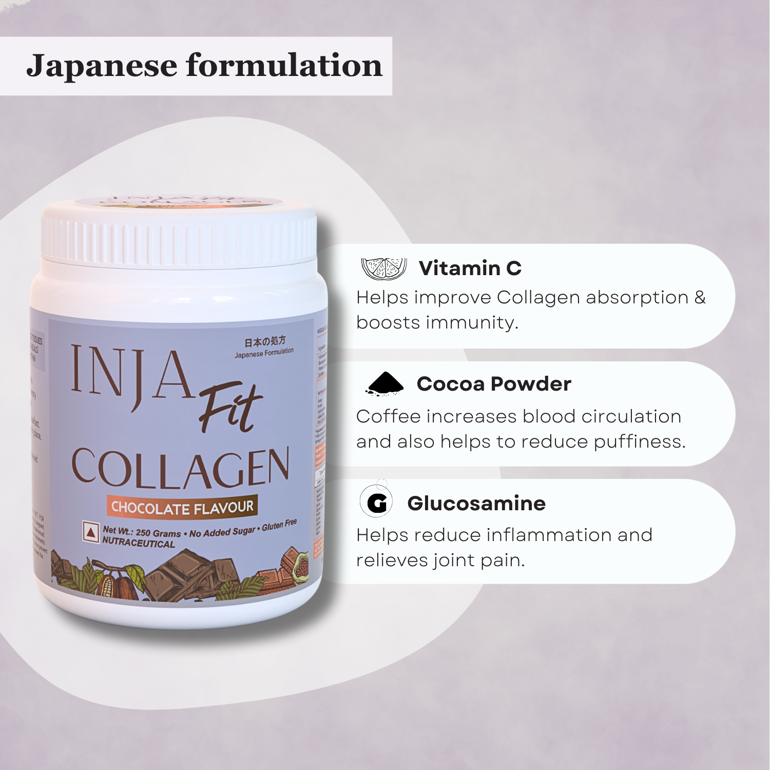 Inja Fit Collagen Powder for Muscle, Joint & Tissue Health | Flavour Powder Chocolate - 250gm Powder