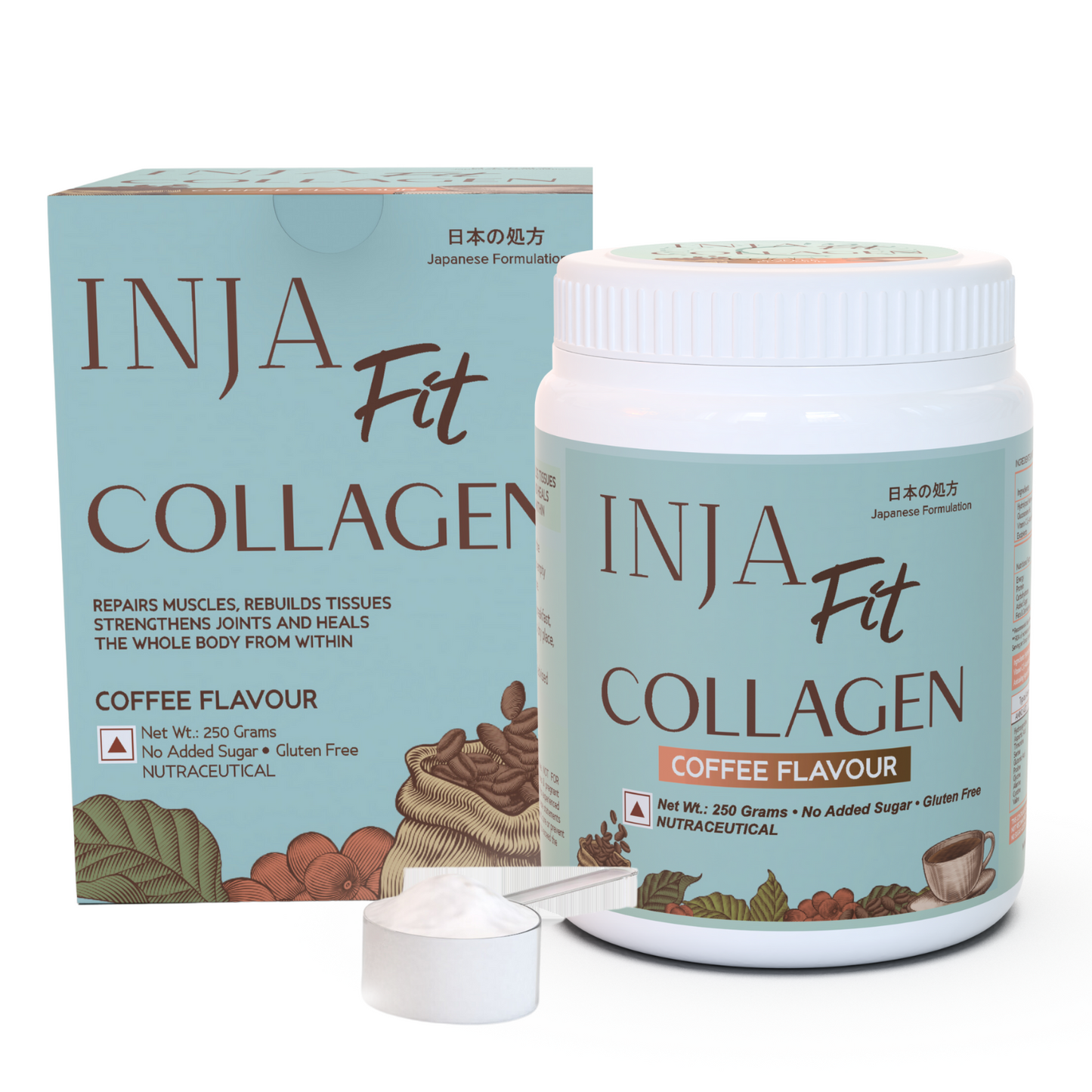 Inja Fit Collagen Powder for Muscle, Joint & Tissue Health | Flavour Powder Coffee - 250gm Powder