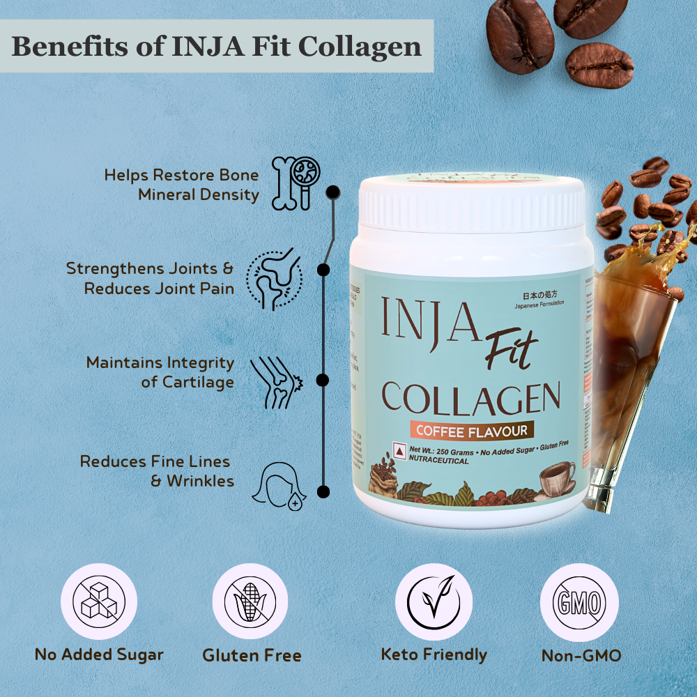 Inja Fit Collagen Powder for Muscle, Joint & Tissue Health | Flavour Powder Coffee - 250gm Powder