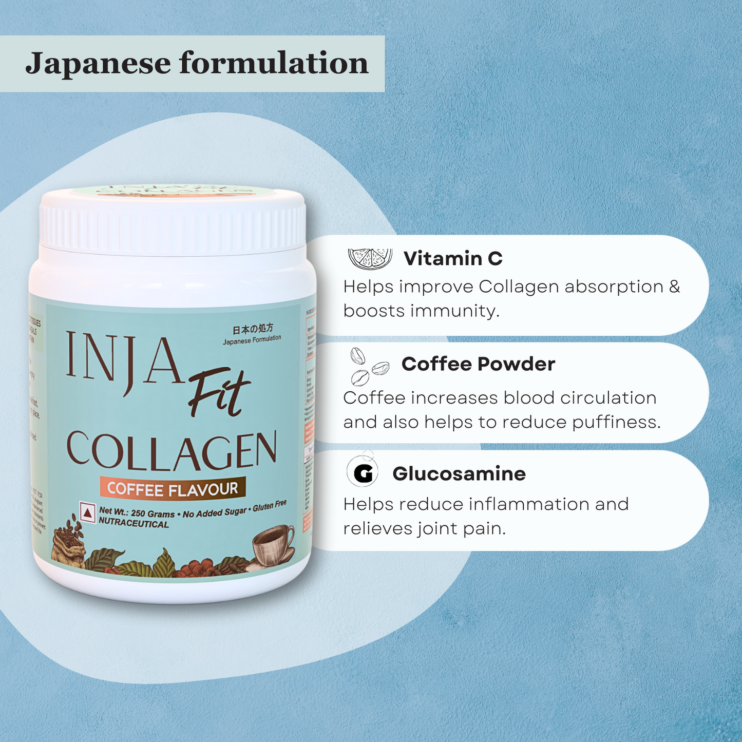 Inja Fit Collagen Powder for Muscle, Joint & Tissue Health | Flavour Powder Coffee - 250gm Powder