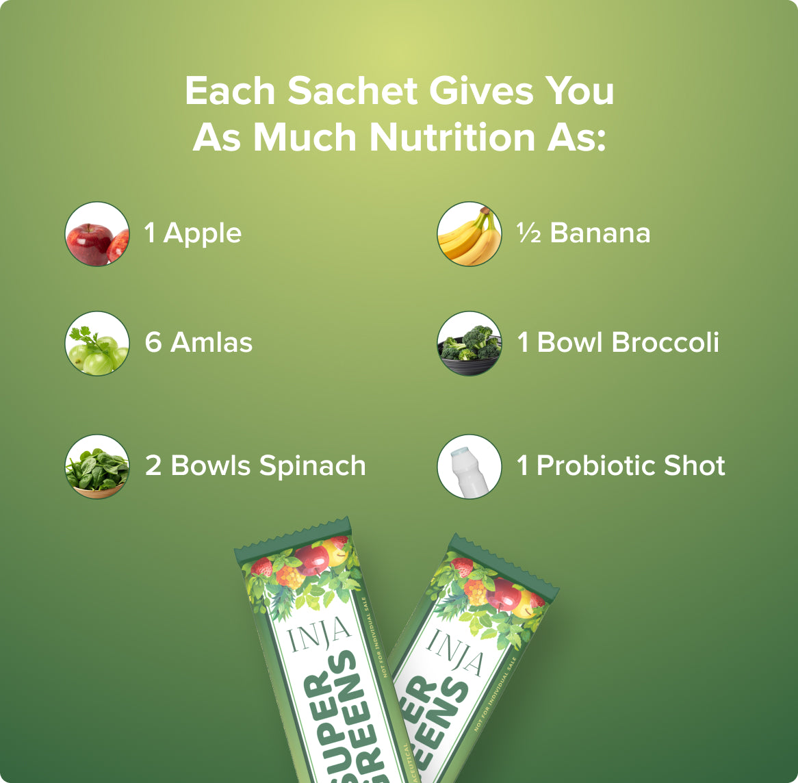 INJA Super Greens Sachets | Complete Daily Greens for Men & Women | 40+ Vitamins, Minerals Superfoods, Adaptogens & Antioxidants for Immunity, Energy, Detox, Gut Health - 7 Sachets
