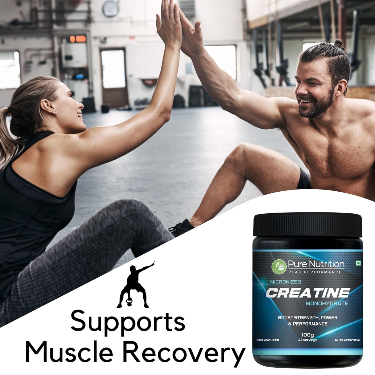 Pure Nutrition Micronised Creatine Monohydrate Powder, Pre/Post Workout Supplement, Instant Energy for Athletic Performance, Fast Recovery, Increased Muscle Mass, Unflavoured, 100g, 33 Servings
