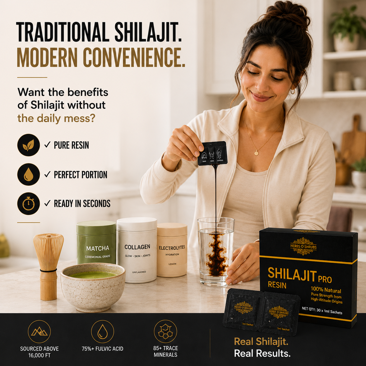 Herbs O' Shrubs Shilajit Pro Snap Sachet | Ayurvedic Resin for Energy, Strength, Stamina & Vitality | Fulvic Acid & Minerals | Instant On-the-Go Male Wellness, 30 Sachets