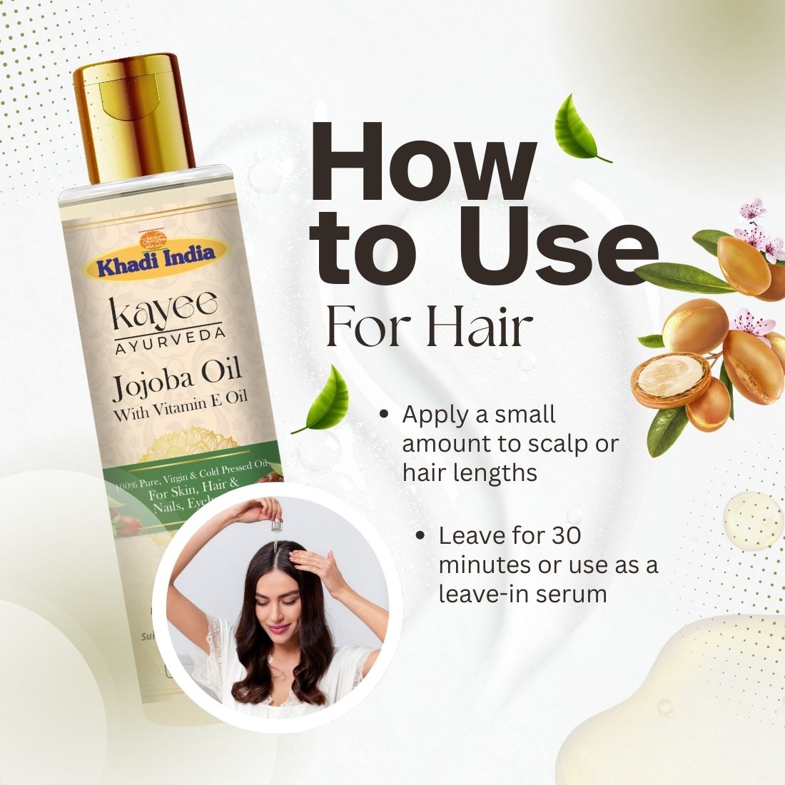 Kayee Ayurveda Jojoba Oil for Skin, Hair, Nails & Eyebrows | Natural Jojoba Oil for Skin Moisturization, Hair & Scalp Nourishment, Nail & Cuticle Care, Eyebrow Conditioning & Daily Beauty Care | 100 ml