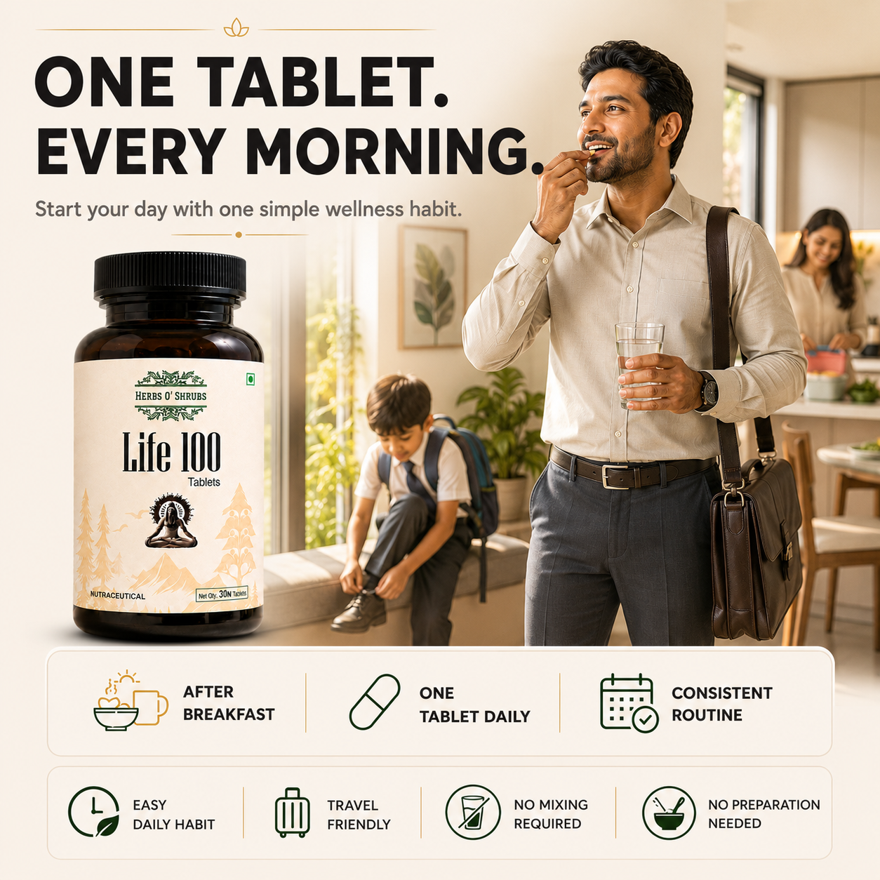 Herbs O' Shrubs Life-100 | Daily Energy, Vitality & Antioxidant Support Tablets | CoQ10, Ashwagandha, Spirulina, Resveratrol & L-Carnitine | Slow Down Aging | Boosts the Immunity, 30 Tablets