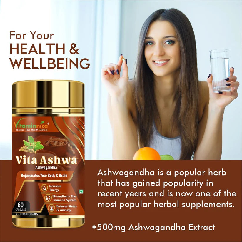 Vitaminnica Vita Ashwa 500mg - Ashwagandha for Stress Relief & Vitality, 60 Capsules