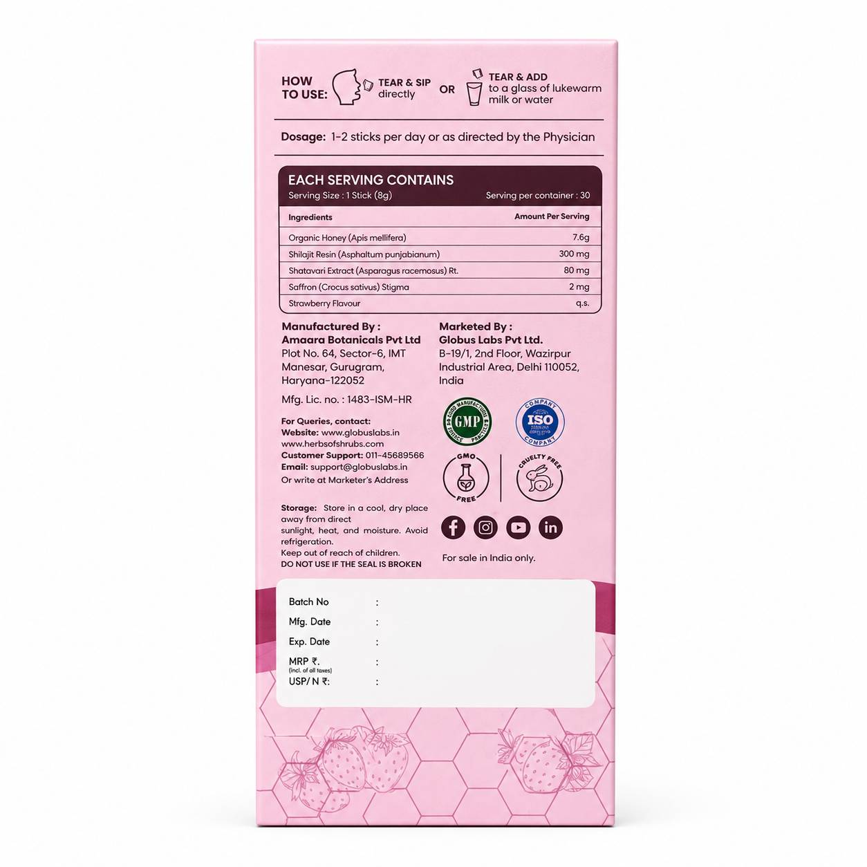 Herbs O' Shrubs She-Tavari Shilajit Kicks | Ayurvedic Women Wellness Supplement with Shatavari, Shilajit, Saffron, Honey & Strawberry | Supports Hormonal Balance, Energy, Mood & Vitality, 5 Sticks