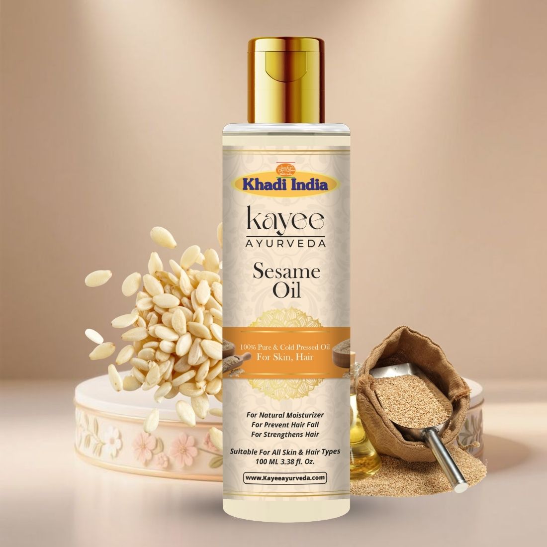 Kayee Ayurveda Sesame Oil for Hair & Skin | Natural Sesame Oil for Scalp & Hair Nourishment, Dry Skin Moisturization, Hair Conditioning, Softness, Smoothness & Healthy-Looking Natural Shine | 100 ml