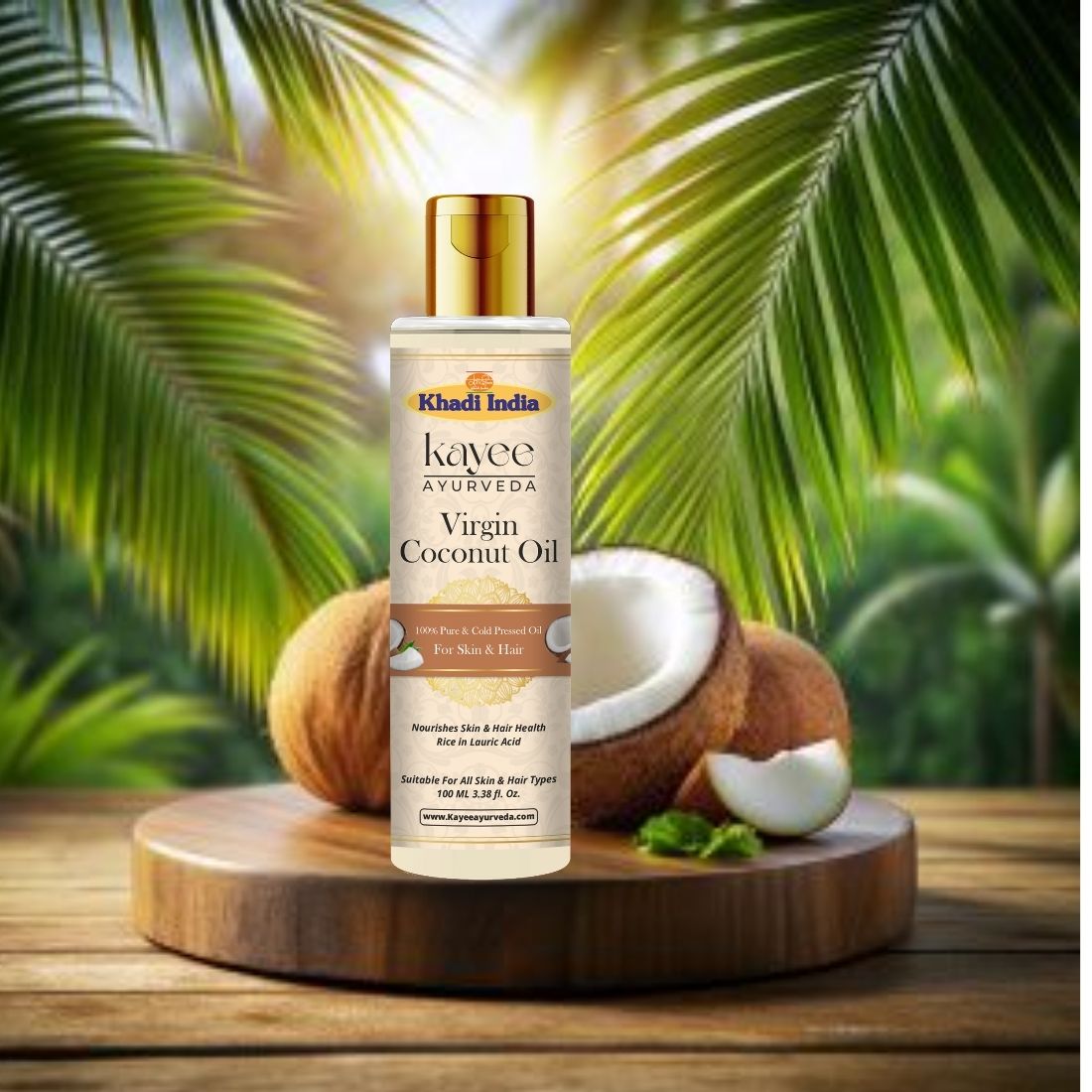Kayee Ayurveda Virgin Coconut Oil for Hair & Skin | Natural Coconut Oil for Hair & Scalp Nourishment, Dry Skin Moisturization, Hair Conditioning, Softness, Smoothness & Natural-Looking Shine | 100 ml