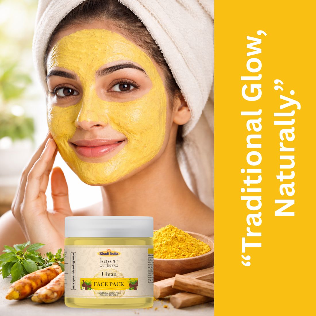 Kayee Ayurveda Herbal Ubtan Face Pack for Men & Women | Traditional Indian Facial Mask for Dull & Tanned-Looking Skin | Helps Remove Dirt, Excess Oil & Surface Impurities for Soft, Smooth, Clean & Radiant-Looking Skin