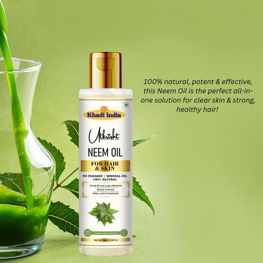 Utkrisht Khadi Pure Neem Oil | For Hair & Skin | Anti-Dandruff, Hair Fall Control & Scalp Nourishment