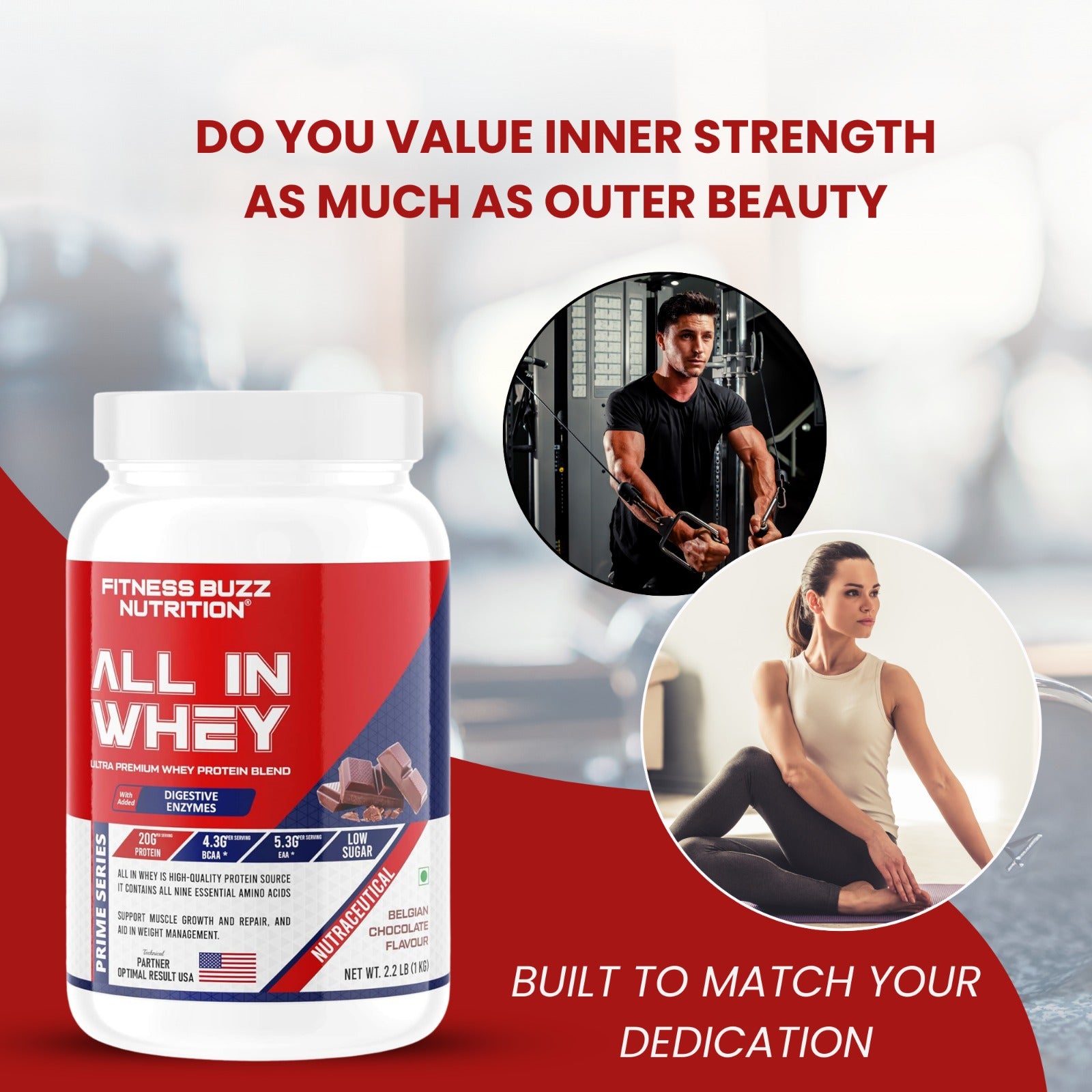Fitness Buzz Nutrition I Prime Series I All in Whey with Added Digestive Enzymes I 20G Protein Per Serving I 4.3 BCAA Per Serving I 5.3G EAA Per Serving I Low Sugar I Nutraceutical I Veg I Belgian Chocolate