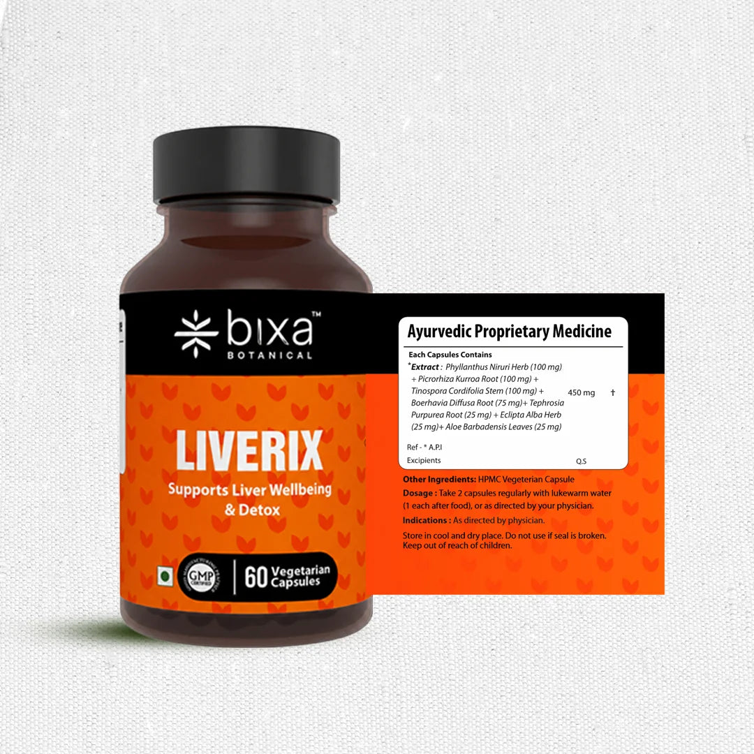 Bixa Botanical LIVERIX (60 Veg Capsules | 450mg) | Synergistic Ayurvedic Formula for Natural Liver Detoxification & Hepatic Function