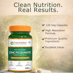 Pure Nutrition Zinc Picolinate | Zinc Supplements for Men & Women | Highly Bioavailable Elemental Zinc 13.2mg | Supports Immune Health, Skin, Hormonal Balance & Metabolism | Daily Zinc Supplement 120 Veg Capsules