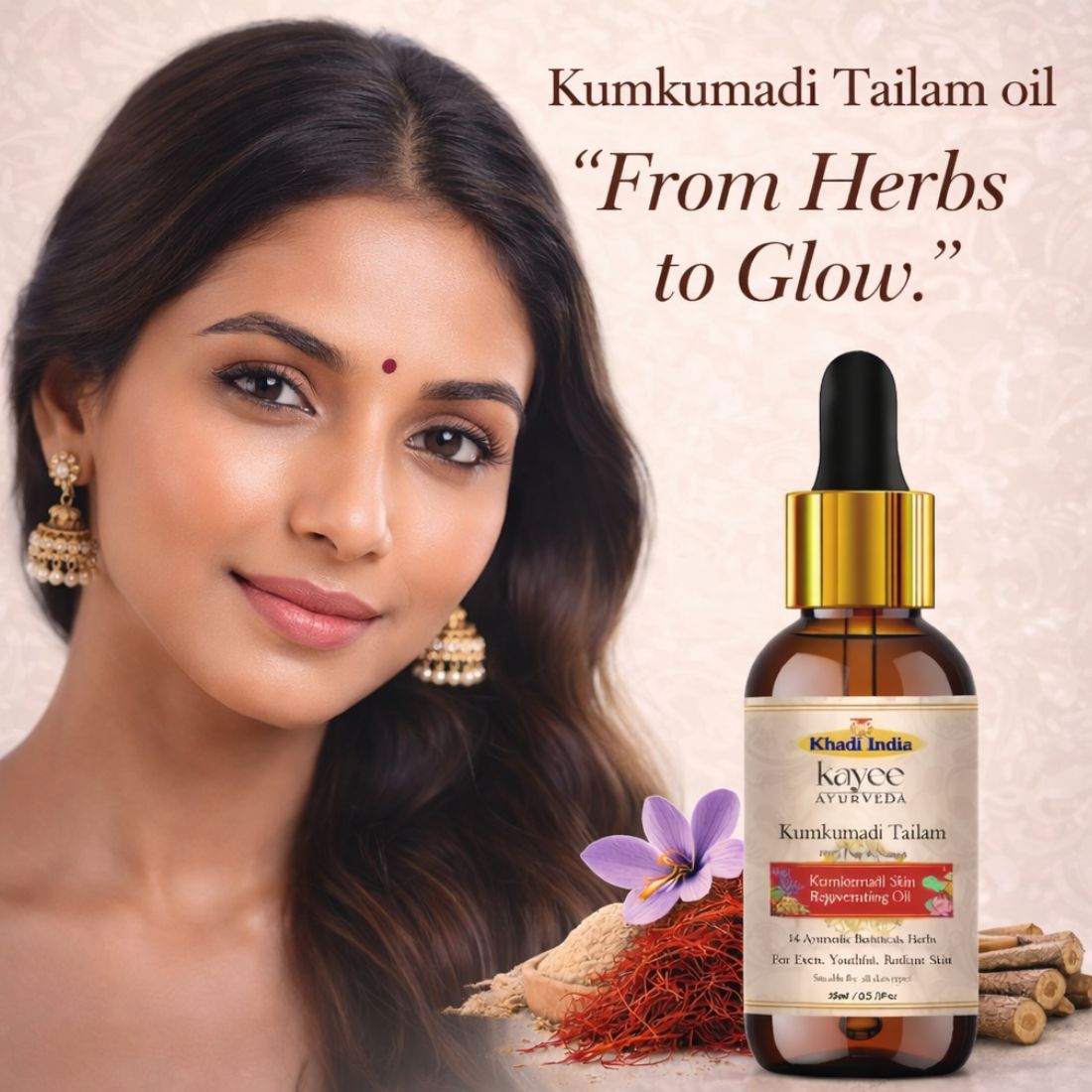 Kayee Ayurveda Kumkumadi Tailam Face Oil, Ayurvedic Facial Oil for Soft, Smooth & Radiant-Looking Skin, Nourishing & Moisturizing Face Oil for Dull, Dry & Uneven-Looking Skin, Women & Men | 15 ml