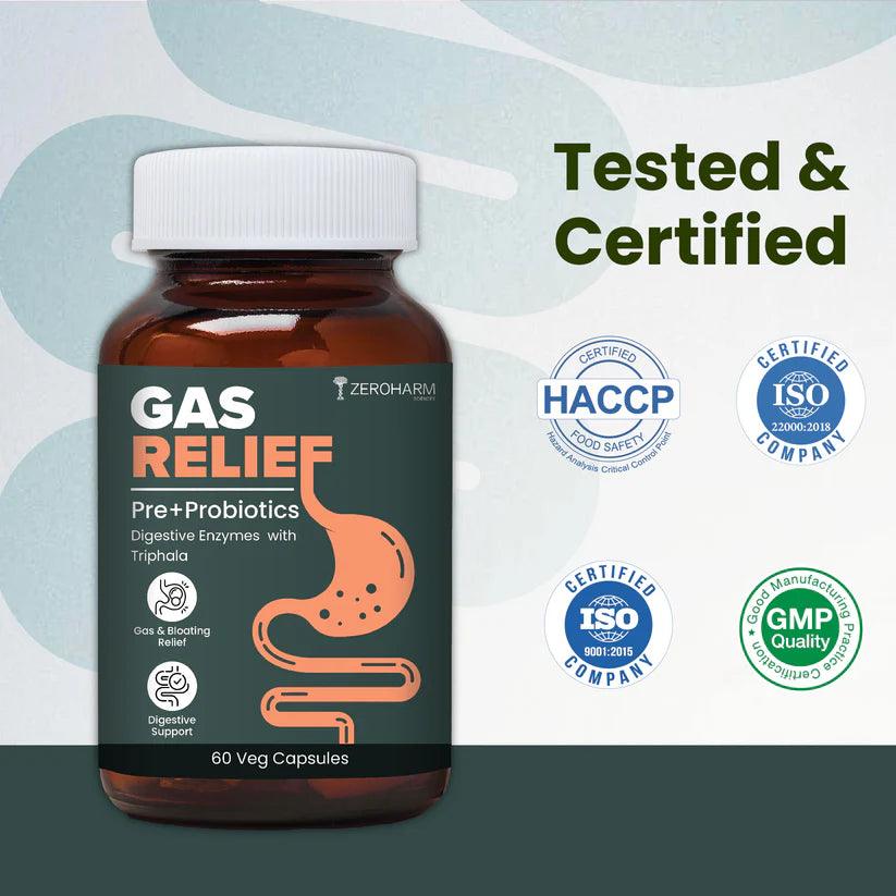 ZEROHARM Gas Relief Supplement for Bloating, Gut Health, Digestion for Men & Women - 60 Capsules