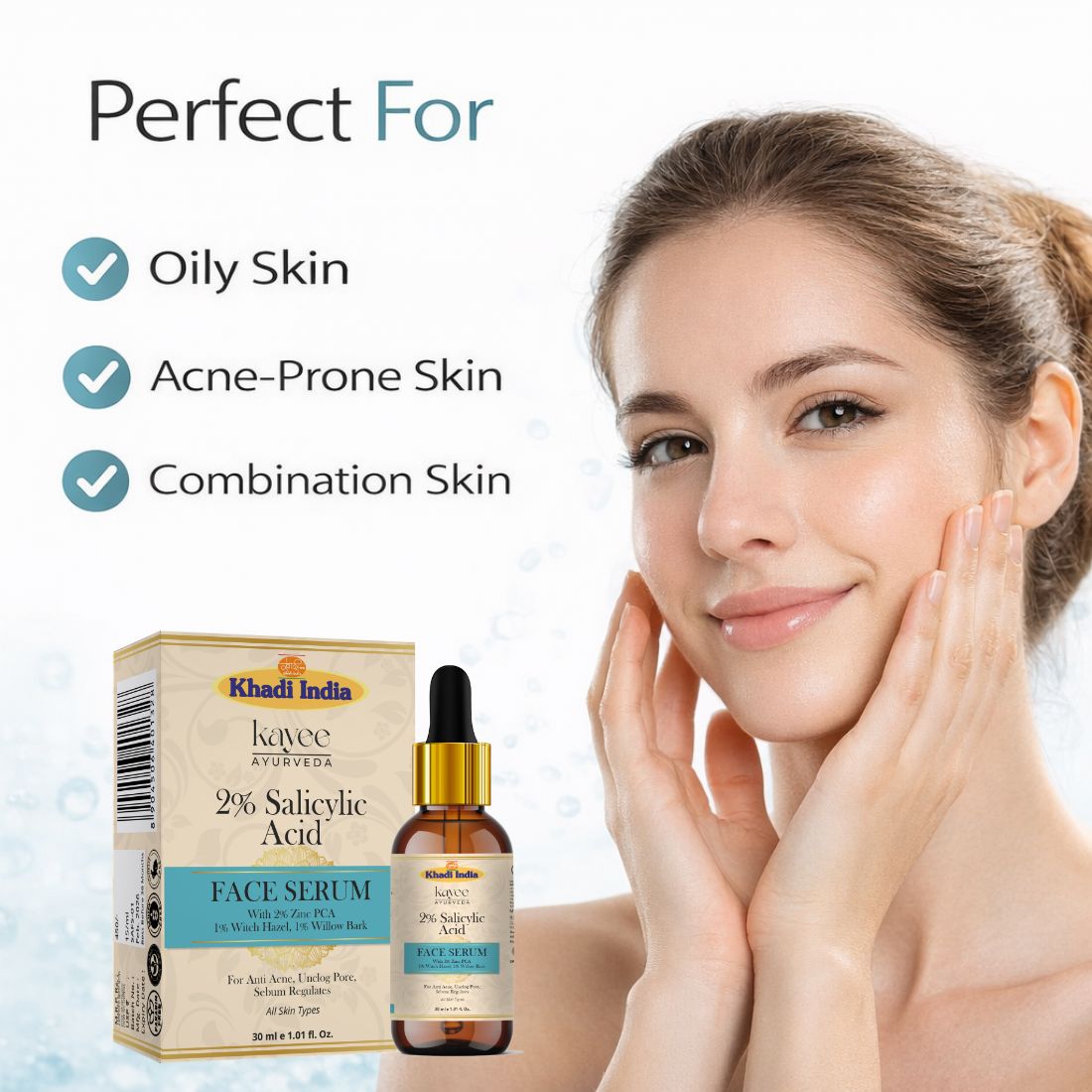 Kayee Ayurveda 2% Salicylic Acid Face Serum for Acne-Prone & Oily Skin | Helps Unclog Pores, Control Excess Oil & Improve the Appearance of Blemishes | Lightweight Daily Facial Serum for Women & Men | 30 ml