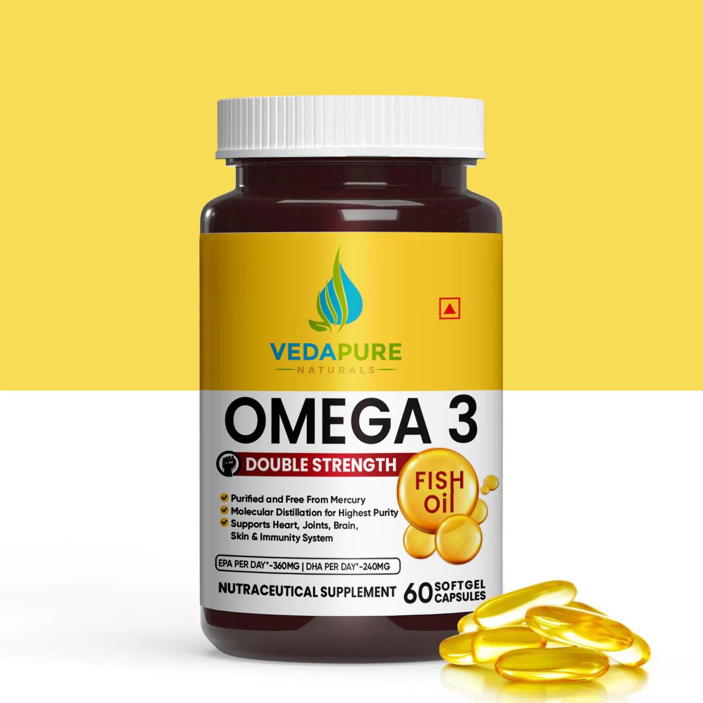 Vedapure Omega 3 Fish Oil Capsules Fatty Acid for Men & Women 1000 mg