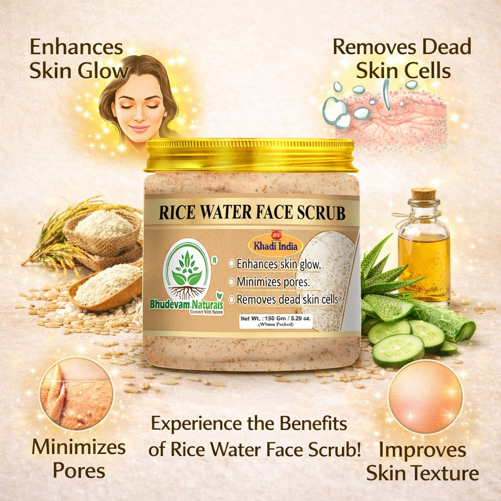 Bhudevam Naturals Khadi Rice Water Face Scrub for Women & Men – Gentle Exfoliation for Clear, Smooth & Radiant Skin-150GM