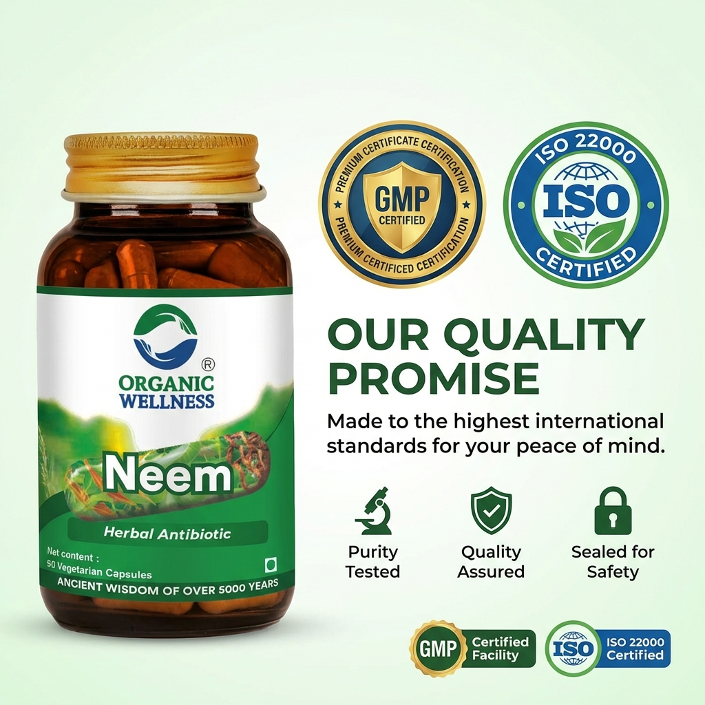 Organic Wellness Neem Capsules -  90 Capsules Bottle
