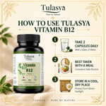 Tulasya Plant-Based Vitamin B12 2.2mcg (60 Veg Capsules) | 100% Daily Value (RDA) | Daily Energy, Nerve & Red Blood Cell Support
