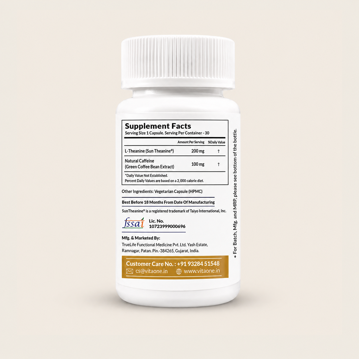 Vitaone Sun-Theanine® + Natural Caffeine Capsules (30s) | For Sustained Energy, Sharp Focus & Mental Clarity