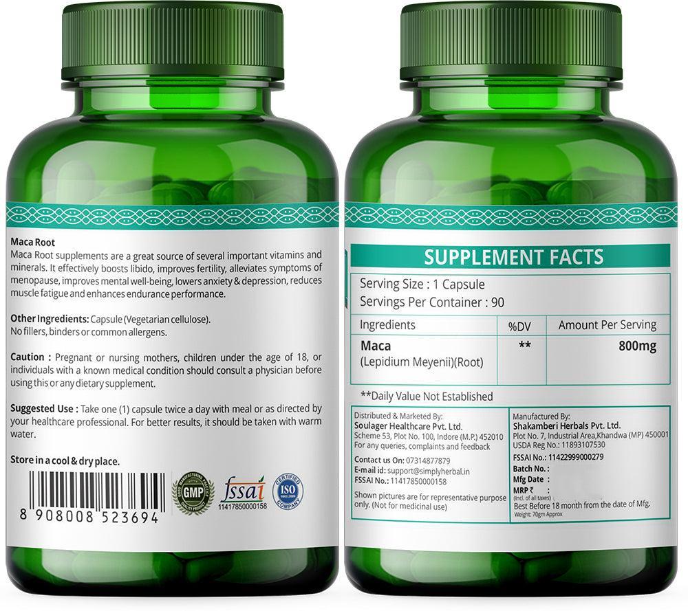 Simply Herbal Maca Root Capsules - 800mg 90 Capsules (Pack of 2)